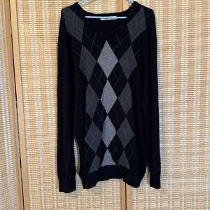 Old Navy Mens L V Neck Argyle Pullover Long‎ Sleeve Sweater Preppy Office